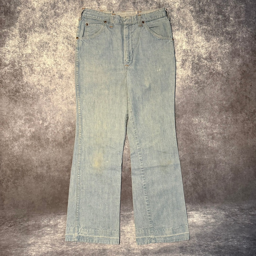 Vintage Dickies Light Wash Denim Flare Jeans Mens 32x31 Talon Zipper Western 70s